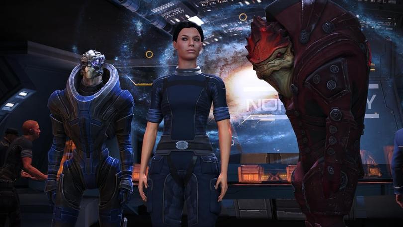 Turianin, człowiek i Kroganin z gry Mass Effect
