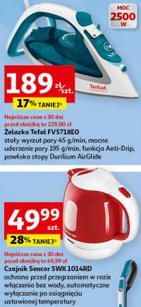 Auchan, żelazko Tefal Easygliss Plus 2 FV5718 i czajnik Sencor SWK1014RD