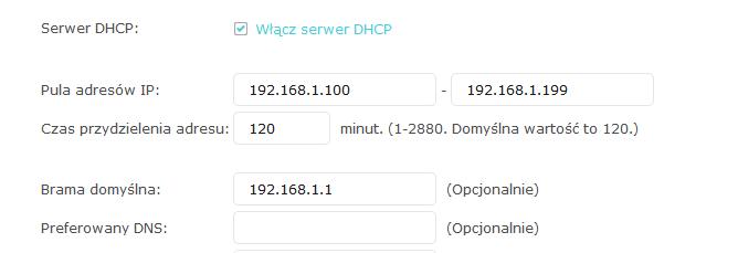 Pula-adresow-DHCP ustawienia routera