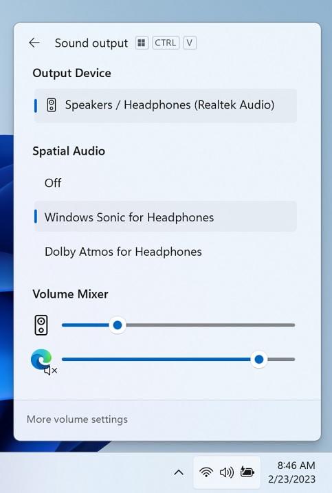 Mixer Audio systemu Windows 11 23H2 fot. Microsoft